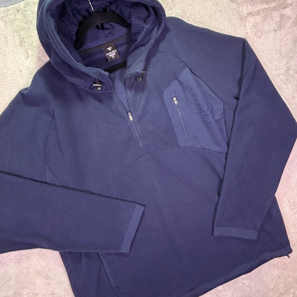 Maelreg Mens Hoodie Size 2XL Navy Blue Performance Fleece Quarter Zip Pullover